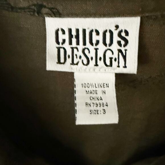 CHICO'S DESIGN | Olive Army Green Black Print Abstract Button Down | Size 3, XL - Picture 3 of 7
